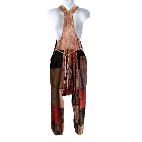 Bohemian Hippy Patchwork Jumpsuit Nepal Multi Fabric Harem Pant Baggy Fit Large - Picture 5 of 8